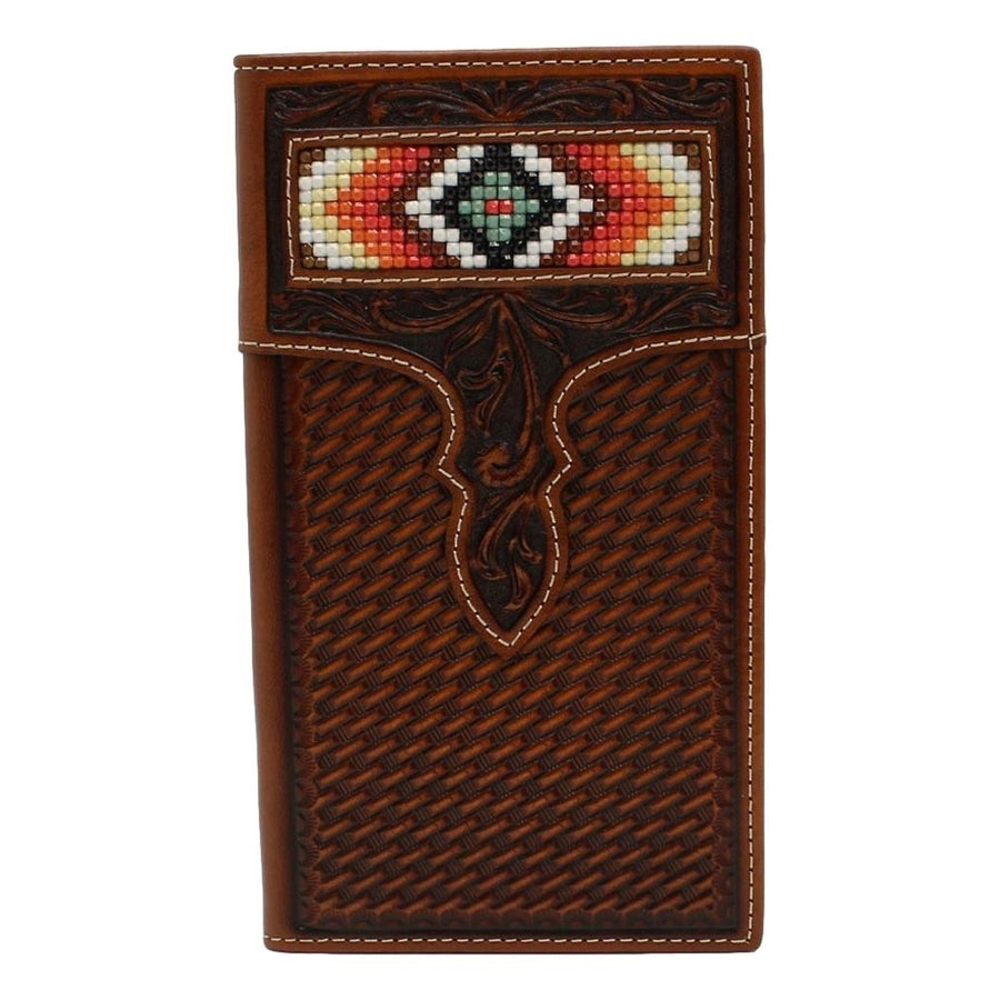 Nocona Western Wallet Mens Rodeo Beaded Tooled Overlay Tan N500020008 Image 1