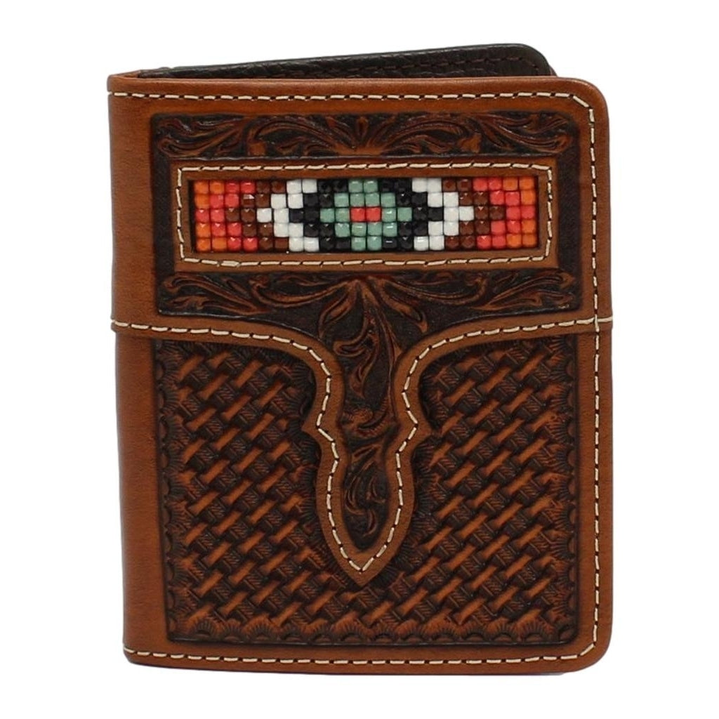 Nocona Western Wallet Mens Bifold Beaded Tooled Overlay Tan N500021008 Image 1