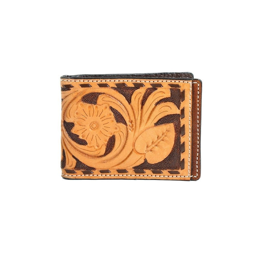 3D Western Wallet Mens Bifold Tooled Buck Lacing Tan D250004208 Image 1