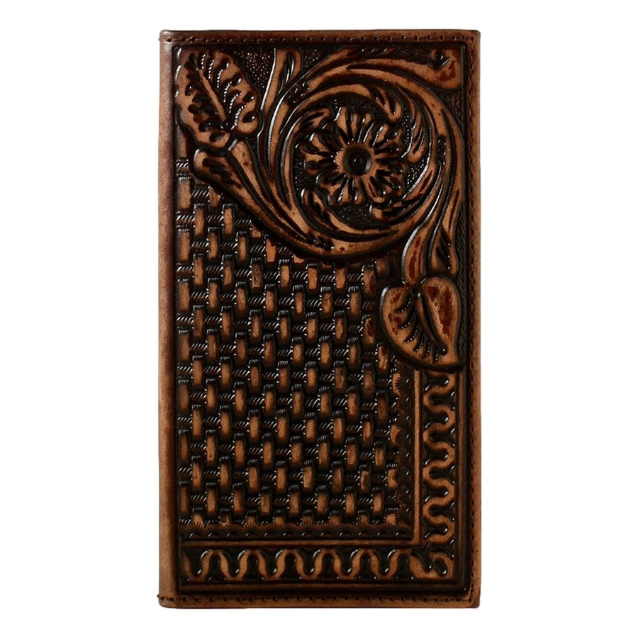 3D Western Wallet Mens Trifold Floral Cross Concho Brown D250004402 Image 1