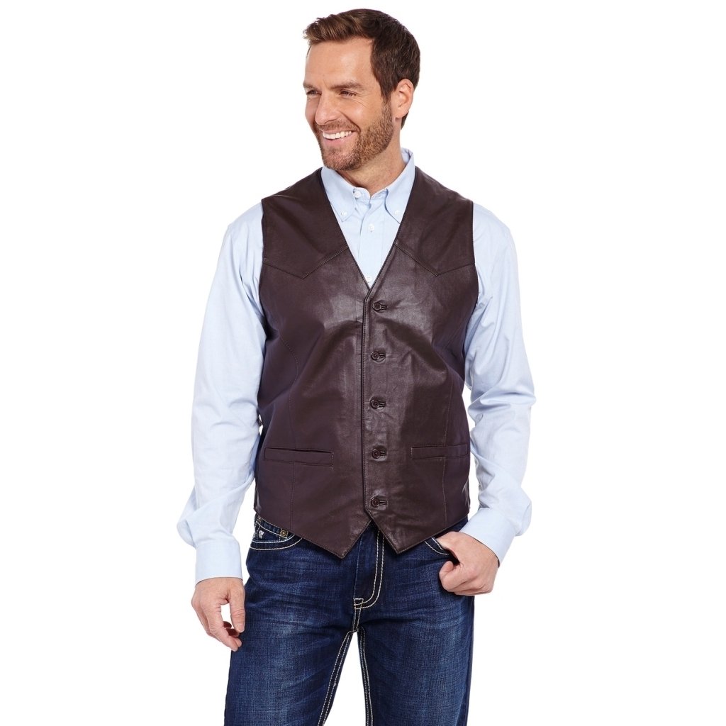 Cripple Creek Western Vest Mens Leather Button Front Closure ML3059 Image 1