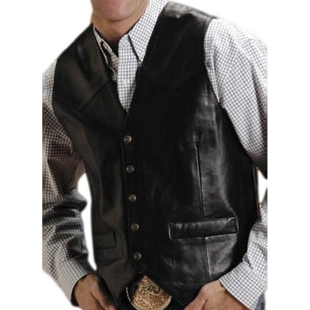 Roper Western Vest Mens Lamb Leather Snap Black 02-075-0520-0500 BL Image 1