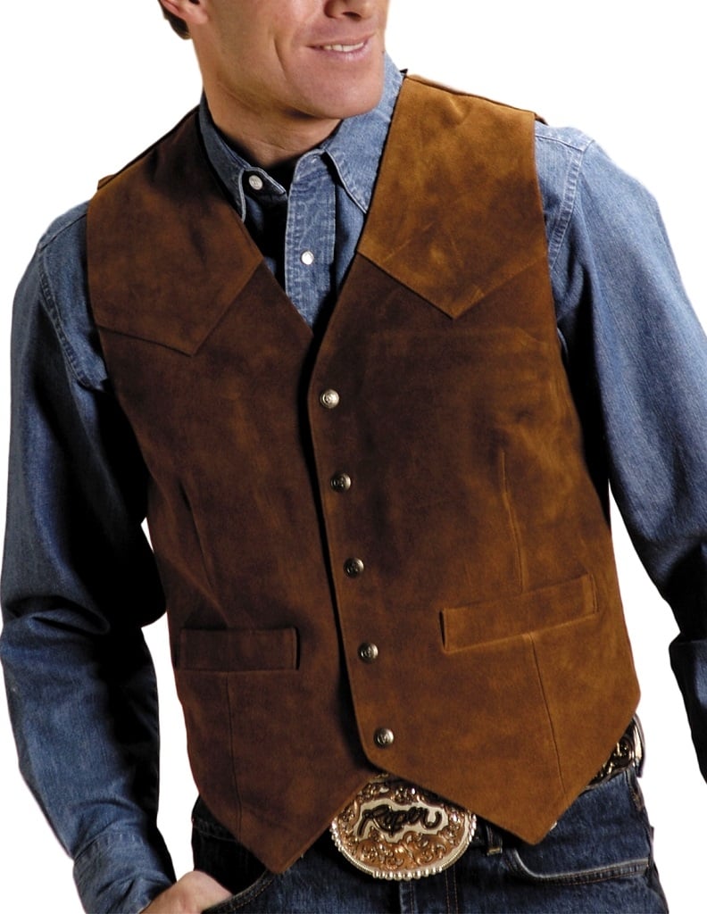 Roper Western Vest Mens Leather Snap Sand Suede 02-075-0500-0711 BR Image 1