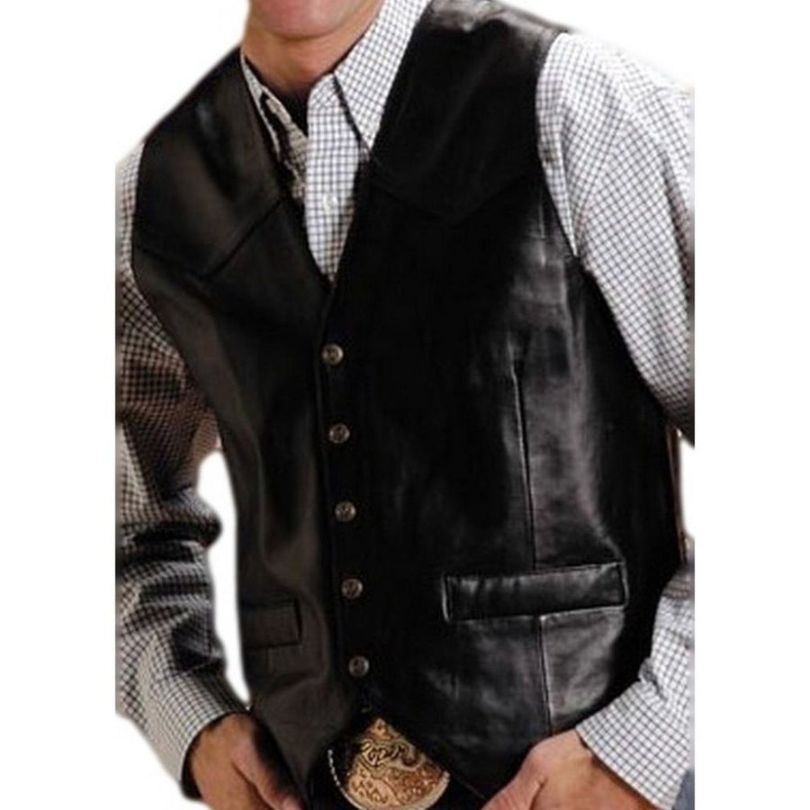 Roper Western Vest Mens Lamb Leather Snap Black 02-075-0520-0700 BL Image 1