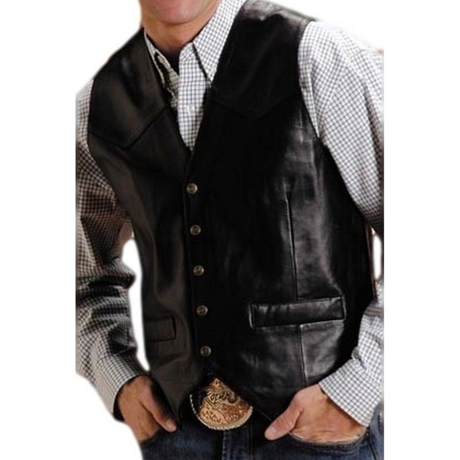 Roper Western Vest Mens Leather Snap Tall Black 02-075-0520-0800 BL Image 1