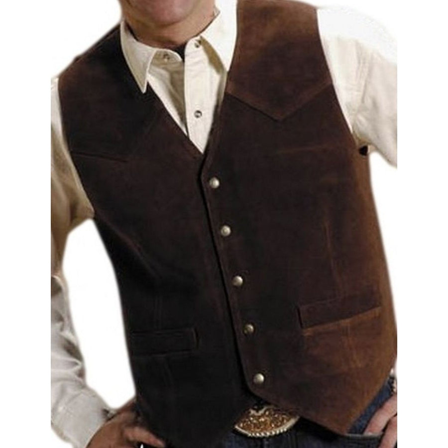 Roper Western Vest Mens Suede Leather Snap Brown 02-075-0500-0510 BR Image 1