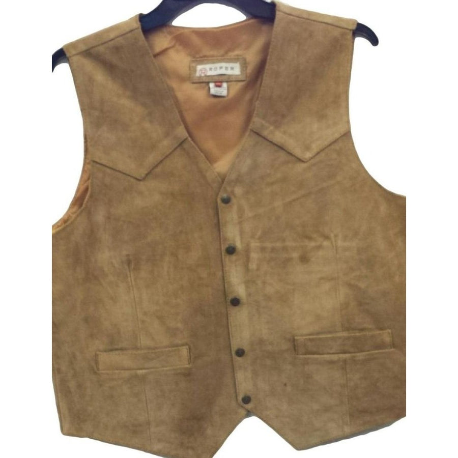 Roper Western Vest Mens Suede Leather Snap Brown 02-075-0500-0511 BR Image 1