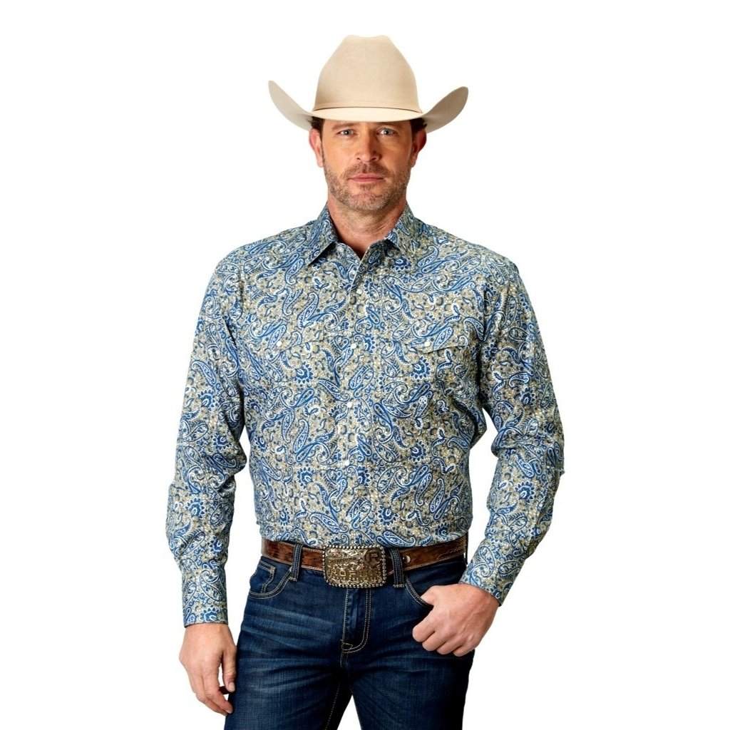 Roper Western Shirt Mens Paisley L/S Snap Blue 03-001-0225-2025 BU Image 1