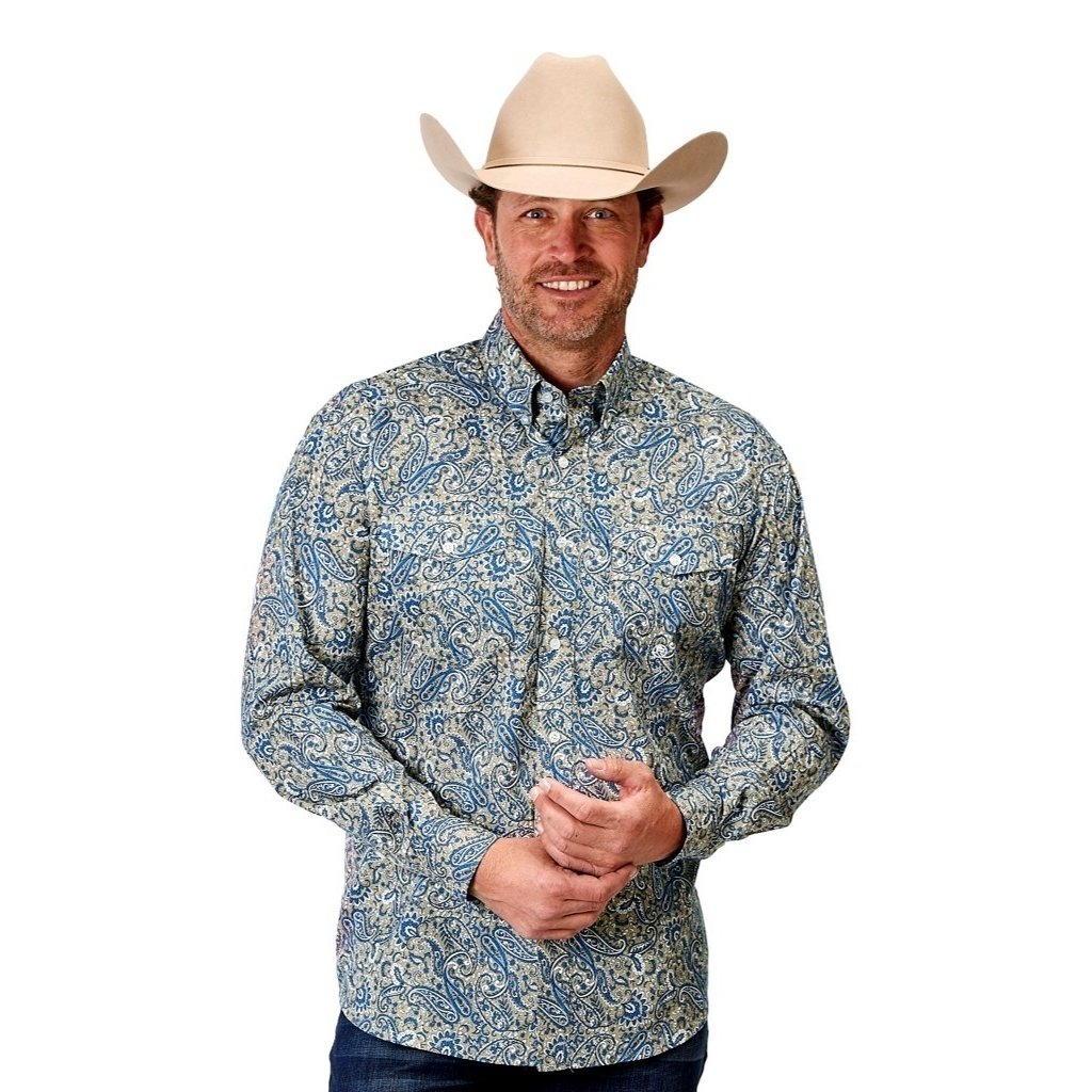 Roper Western Shirt Mens Paisley Snap L/S Blue 03-001-0325-2025 BU Image 1