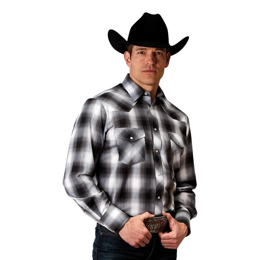 Roper Western Shirt Mens L/S Plaid Snap Black 01-001-0101-3005 BL Image 1