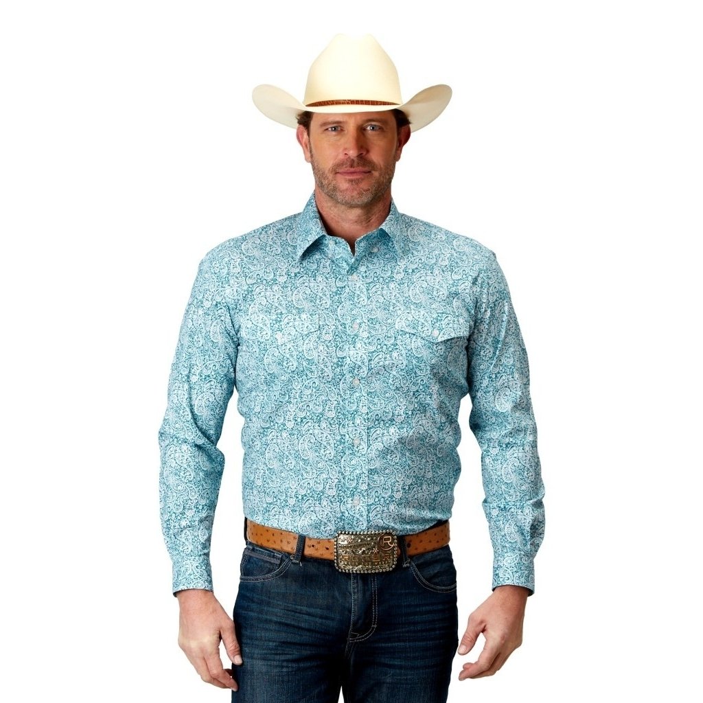 Roper Western Shirt Mens L/S Amarillo Stretch Teal 03-001-0325-2108 GR Image 1