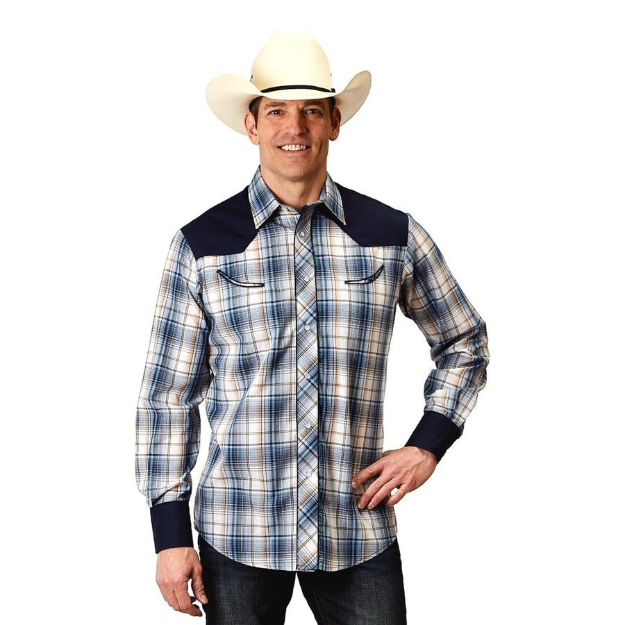 Roper Western Shirt Mens Plaid Snap L/S Blue 01-001-0087-3004 BU Image 1