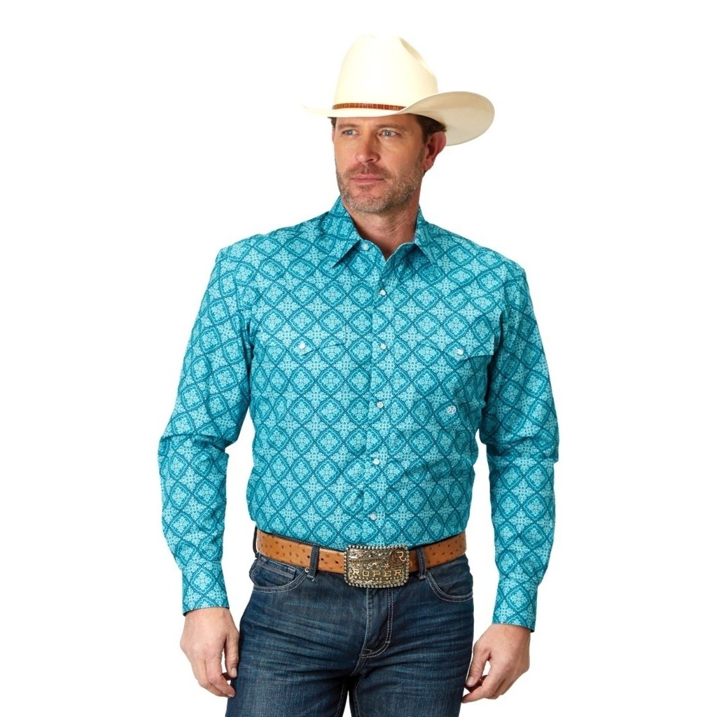 Roper Western Shirt Mens L/S Amarillo Turquoise 03-001-0225-2029 BU Image 1