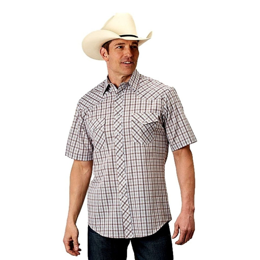 Roper Western Shirt Mens Plaid S/S Cream 01-002-0171-3002 WH Image 1