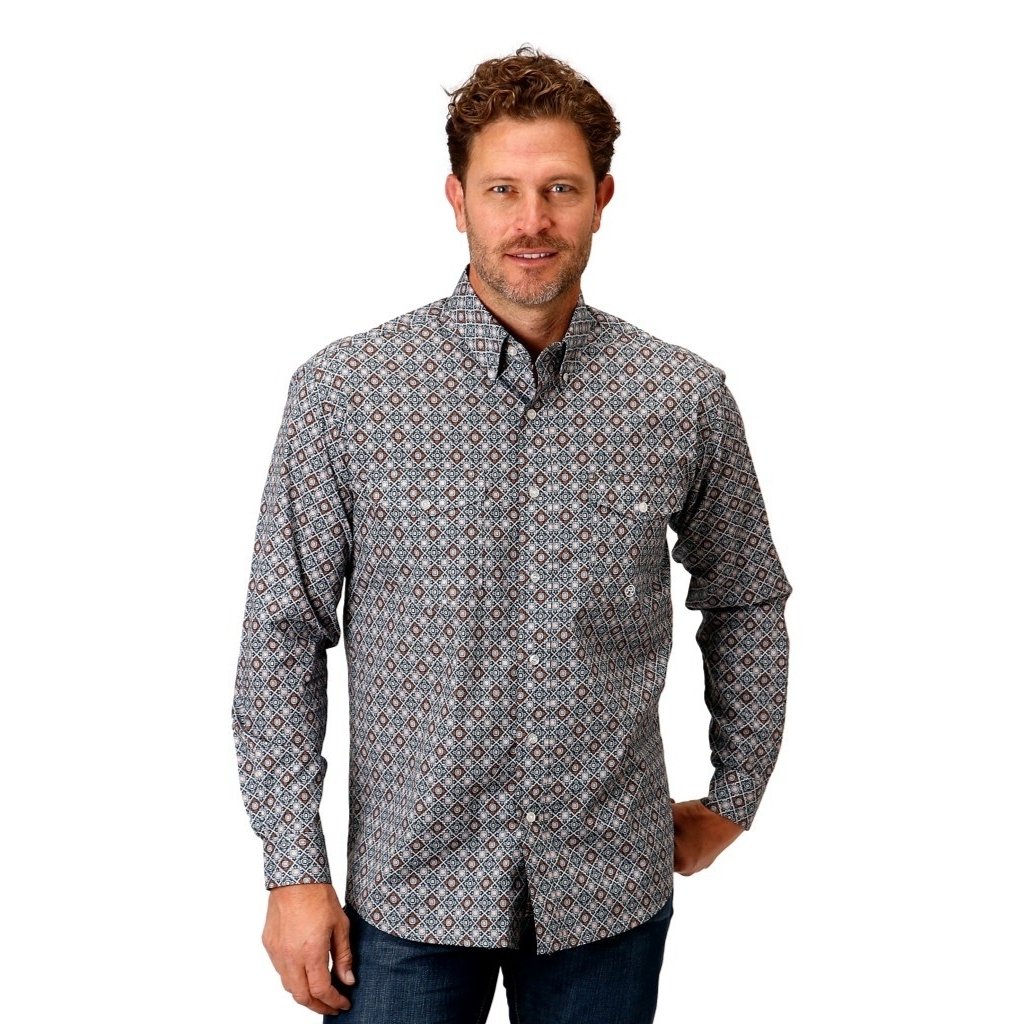 Roper Western Shirt Mens Long Sleeve Pleating Gray 03-001-0325-2019 GY Image 1