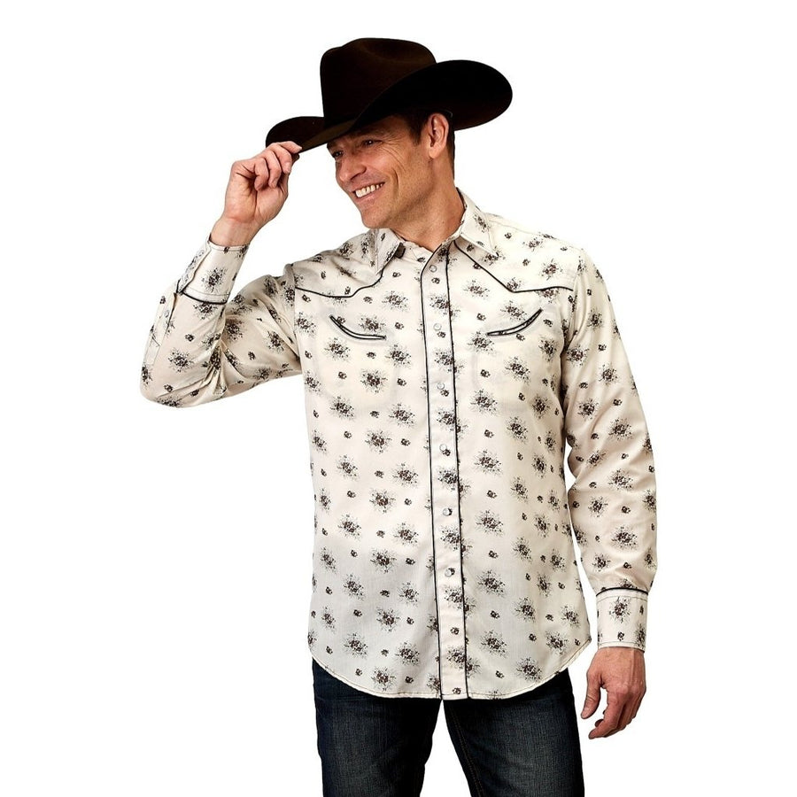 Roper Western Shirt Mens L/S Floral Snap Cream 01-001-0086-0352 WH Image 1