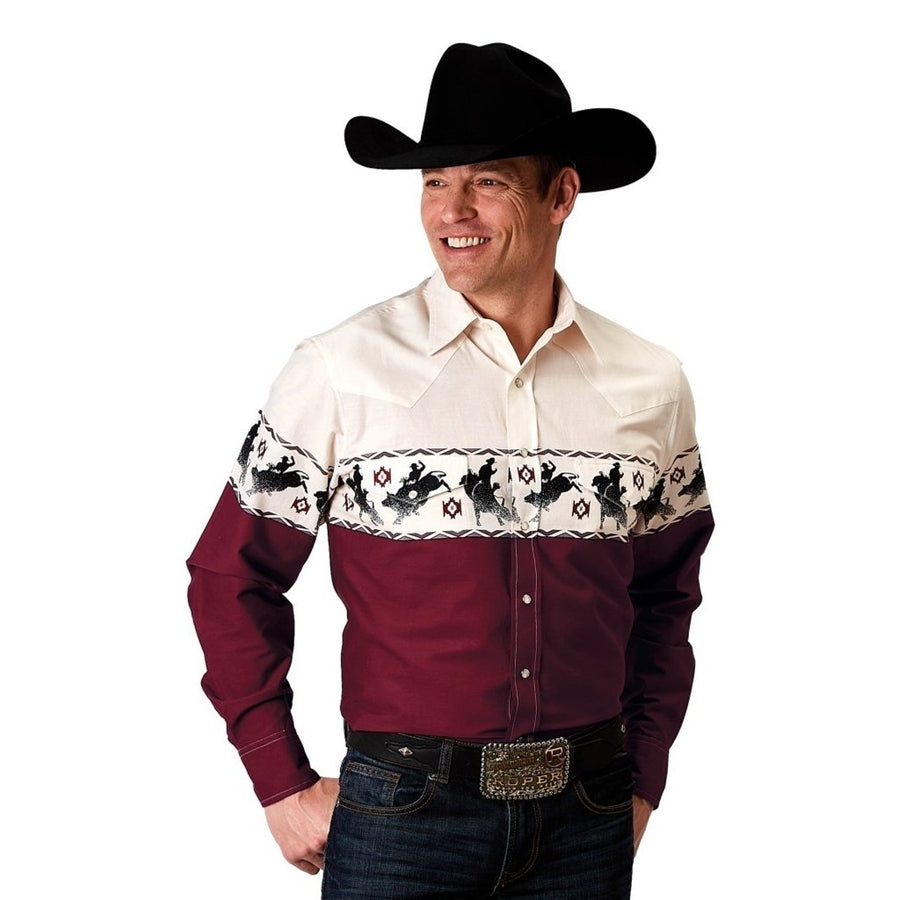 Roper Western Shirt Mens L/S Bull Aztec Snap Red 03-001-0421-0308 RE Image 1