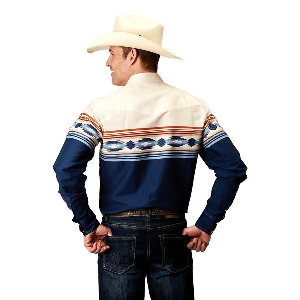 Roper Western Shirt Mens L/S Aztec Border Blue 03-001-0431-0307 BU Image 2