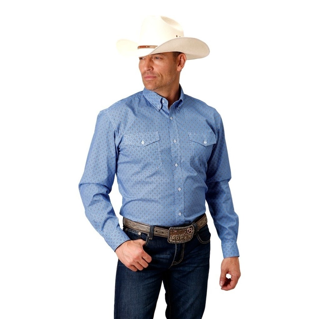 Roper Western Shirt Mens Long Sleeve Foulard Blue 03-001-0325-4019 BU Image 1