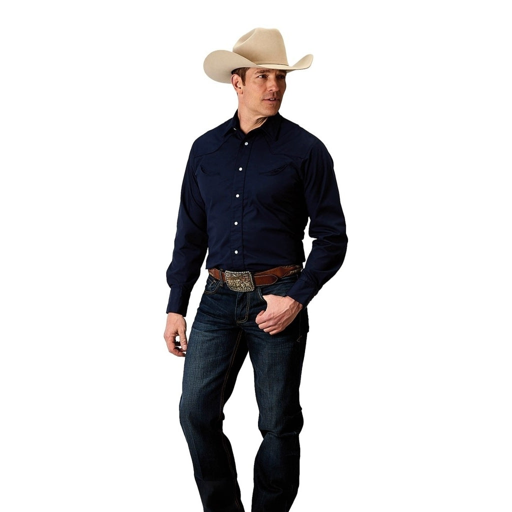 Roper Western Shirt Mens L/S Solid Snap Blue 01-001-0017-0370 BU Image 1