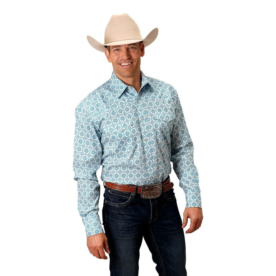 Roper Western Shirt Mens L/S Print Snap Blue 03-001-0225-4023 BU Image 1