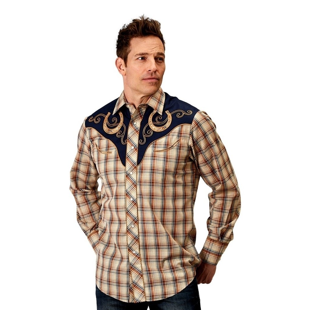 Roper Western Shirt Mens L/S Snap Plaid Brown 01-001-0024-3003 BR Image 1