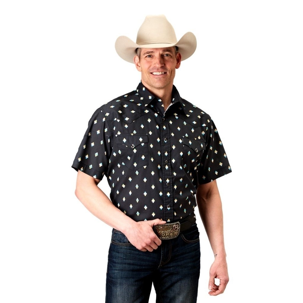 Roper Western Shirt Mens S/S West Made Black 03-002-0064-0317 BL Image 1