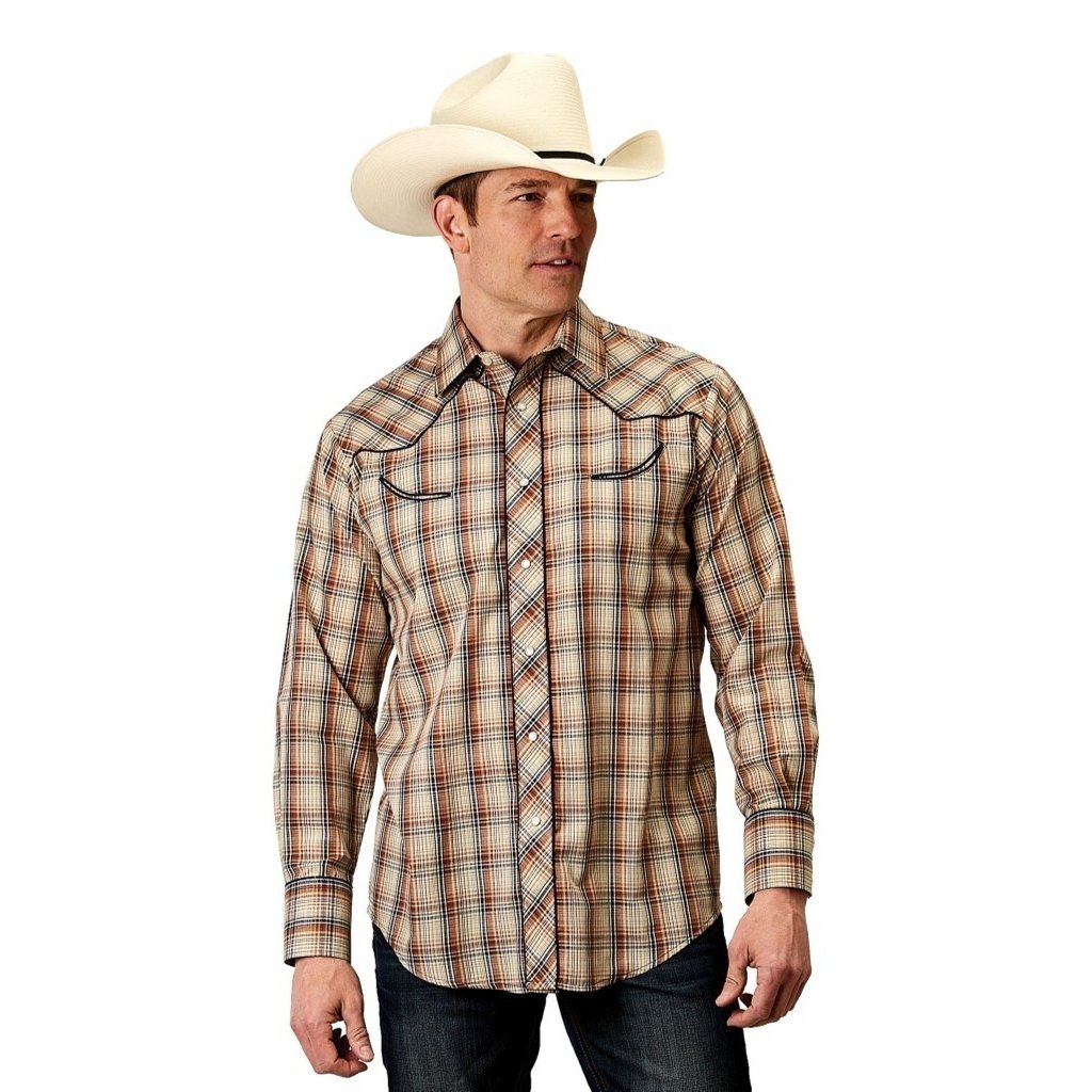 Roper Western Shirt Mens Plaid L/S Snap Brown 01-001-0086-3003 BR Image 1