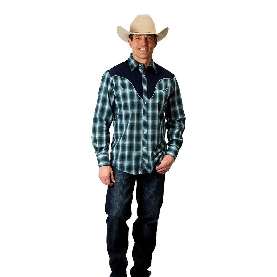 Roper Western Shirt Mens Snap L/S Plaid Blue 01-001-0024-3000 BU Image 1