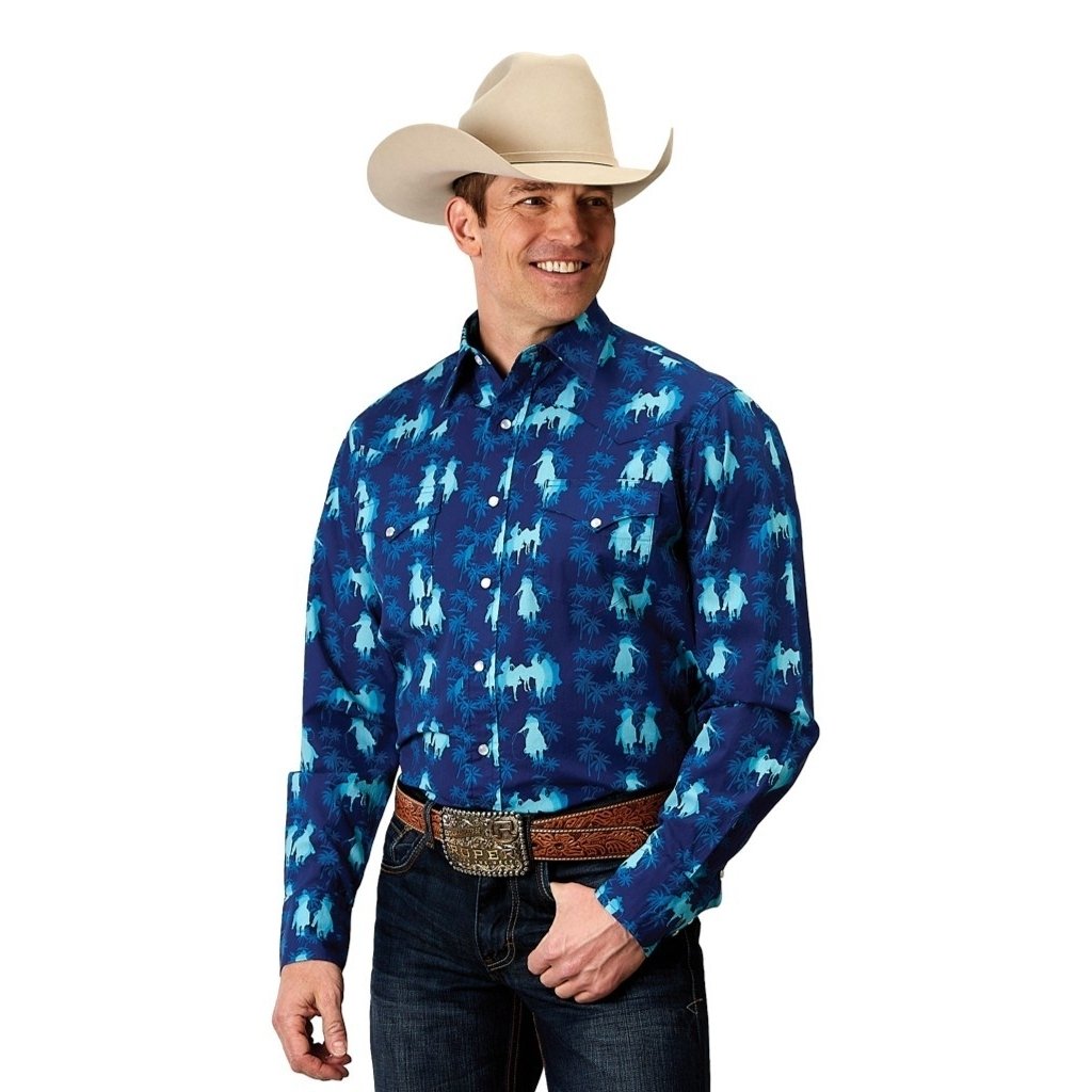 Roper Western Shirt Mens L/S Vintage Ombre Blue 03-001-0486-0309 BU Image 1