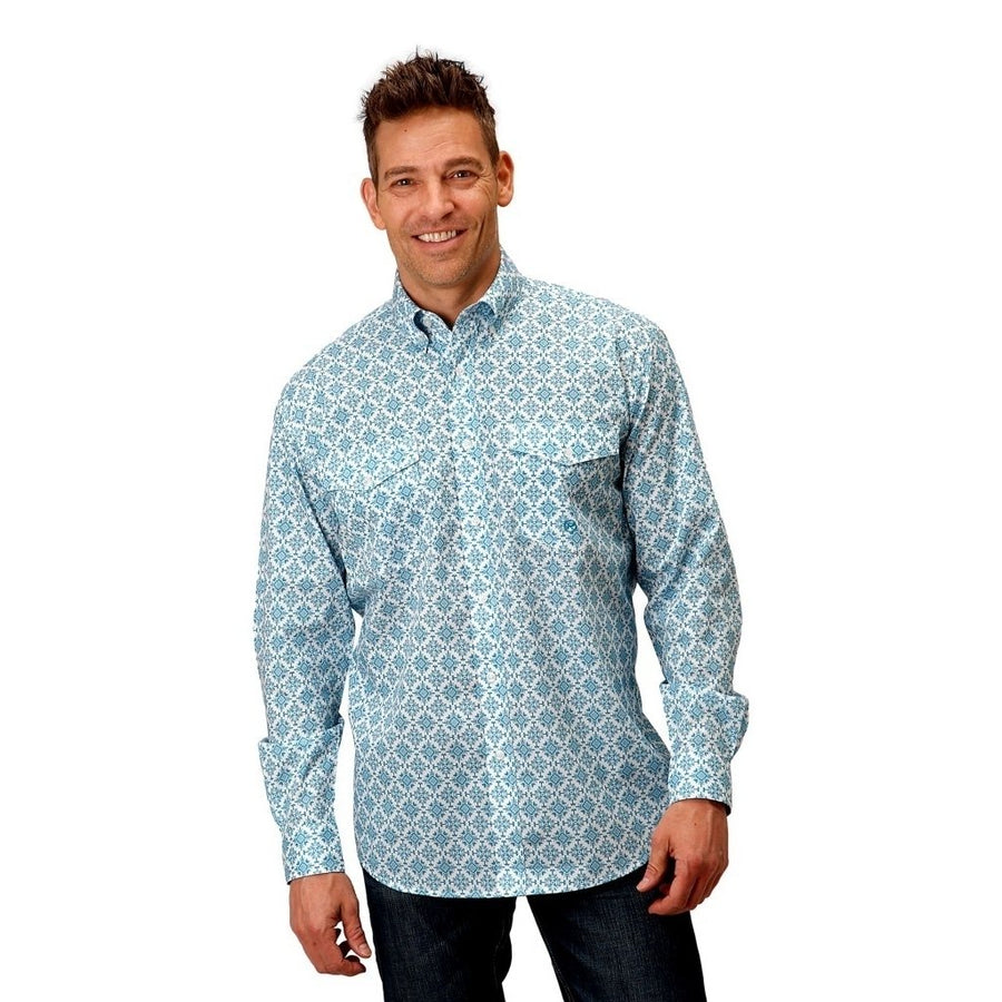 Roper Western Shirt Mens L/S Print Button Blue 03-001-0325-4023 BU Image 1