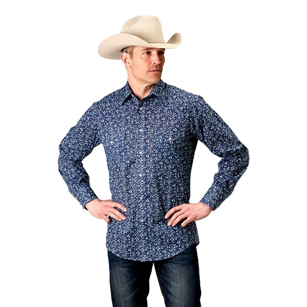 Roper Western Shirt Mens L/S Tall Classics Blue 01-001-0179-0350 BU Image 1