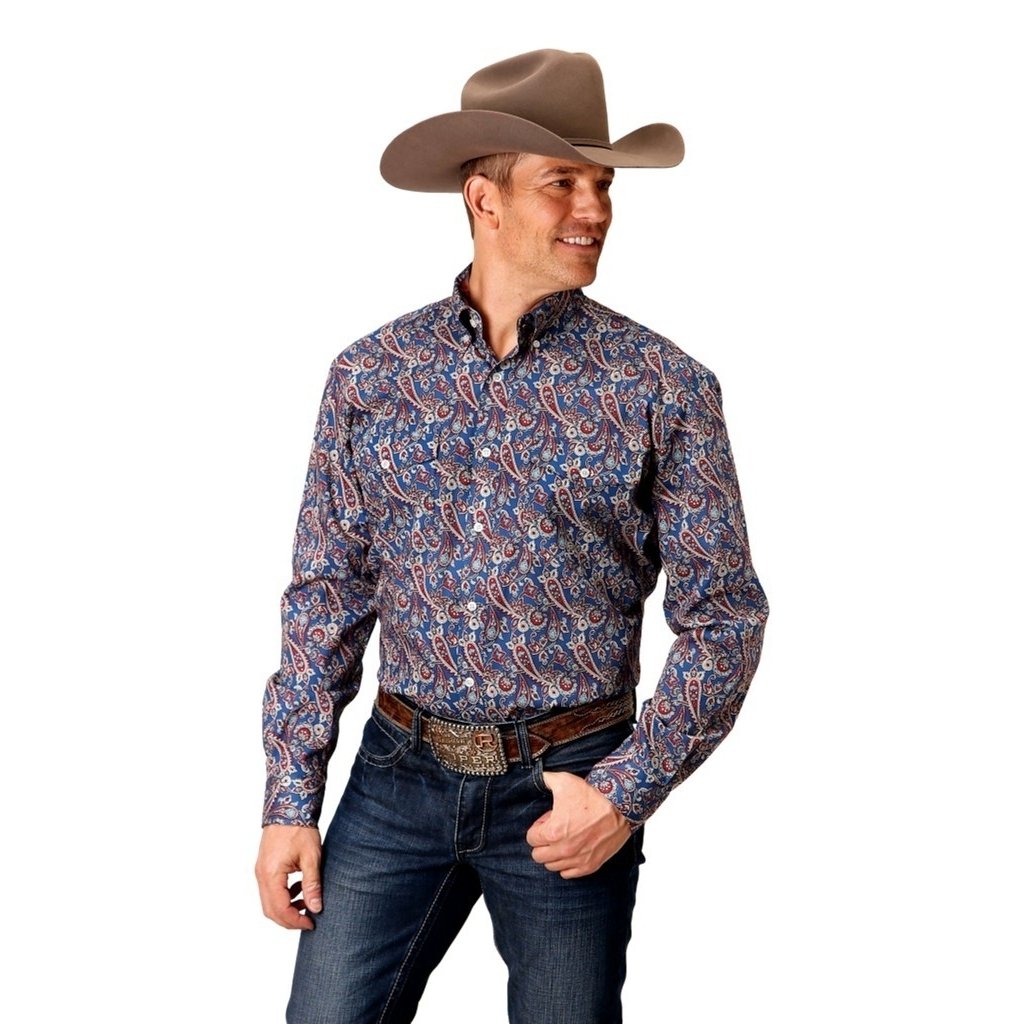 Roper Western Shirt Mens L/S Print Button Blue 03-001-0325-4020 BU Image 1