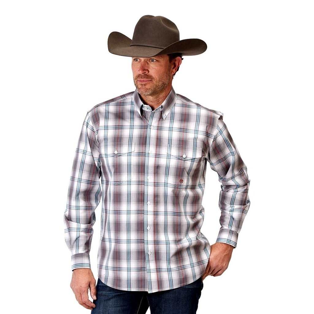 Roper Western Shirt Mens L/S Amarillo Plaid Gray 03-001-0378-2097 GY Image 1