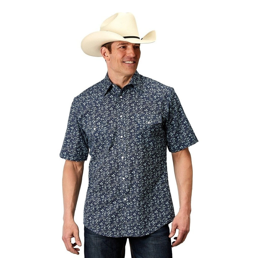 Roper Western Shirt Mens S/S Print Floral Blue 01-002-0019-0350 BU Image 1