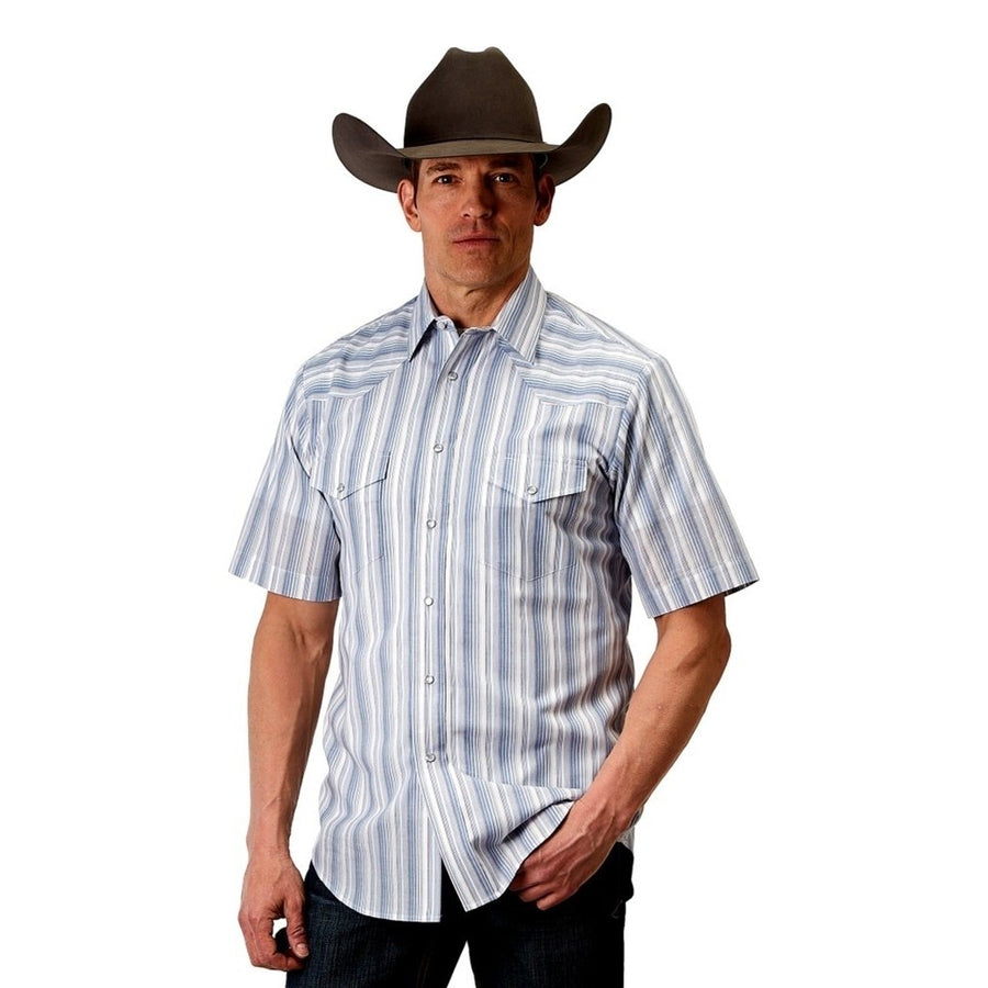 Roper Western Shirt Mens S/S Stripe Cotton Blue 01-002-0044-0366 BU Image 1