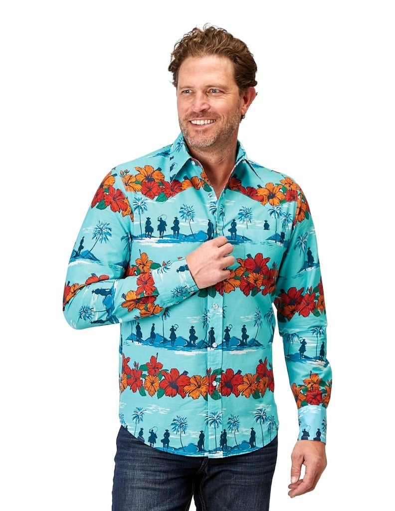 Roper Western Shirt Mens L/S Hawaiian Snap Blue 03-001-0064-0318 BU Image 1