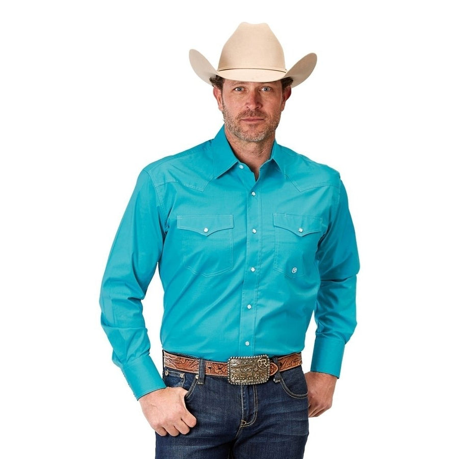 Roper Western Shirt Mens L/S Solid Snap Turquoise 03-001-0265-2106 BU Image 1