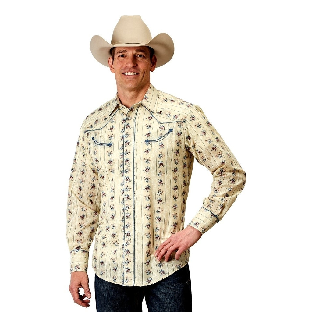 Roper Western Shirt Mens Floral Stripe L/S Yellow 01-001-0086-0351 YE Image 1