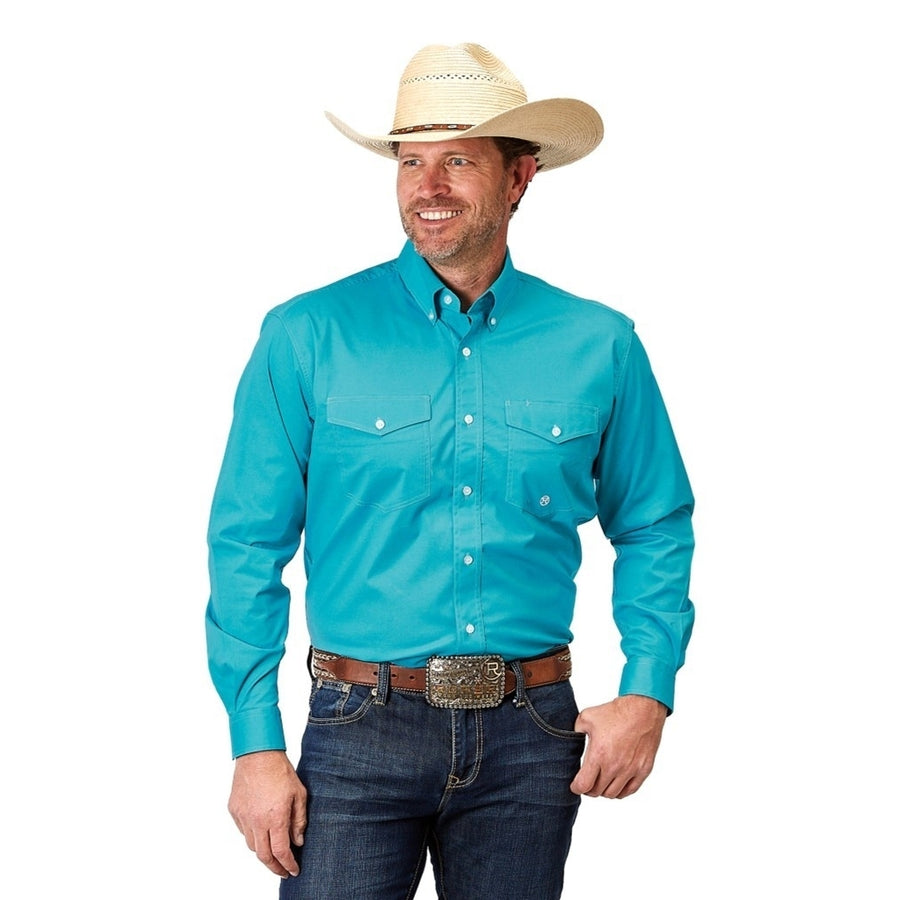 Roper Western Shirt Mens L/S Solid Turquoise 03-001-0365-2106 BU Image 1