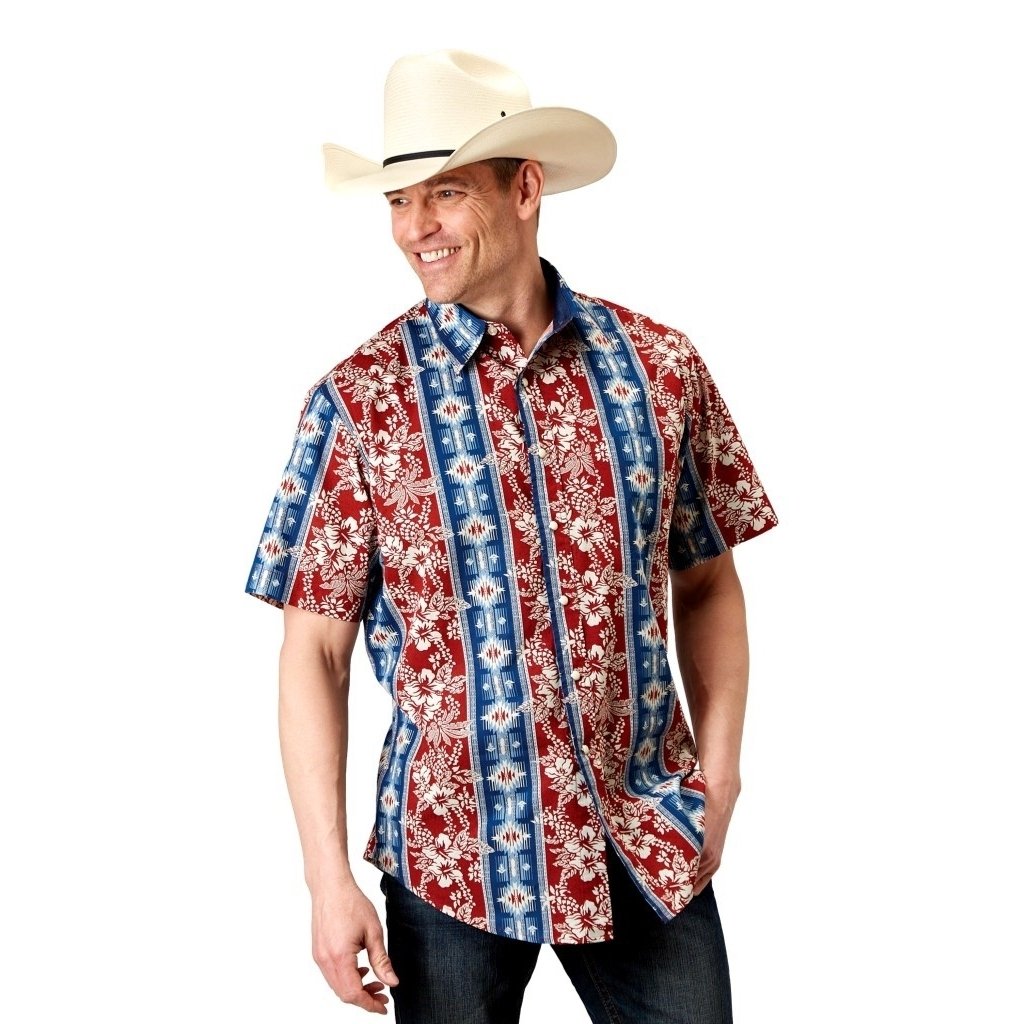 Roper Western Shirt Mens S/S Aztec Snap Red 03-002-0068-0314 RE Image 1