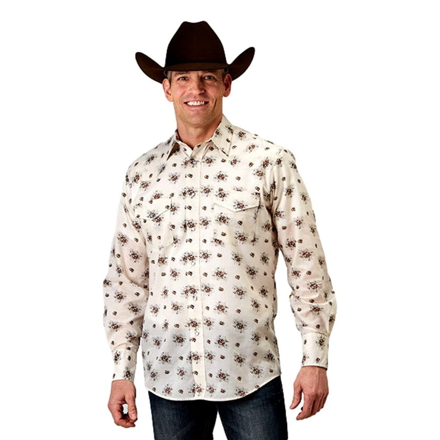 Roper Western Shirt Mens Floral L/S Snap Cream 01-001-0179-0352 WH Image 1