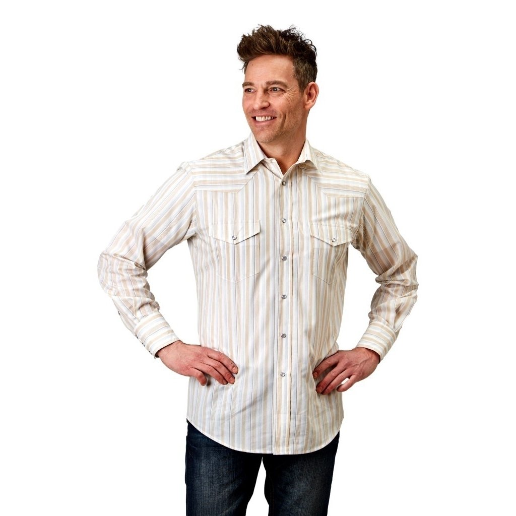 Roper Western Shirt Mens L/S Snap Stripe Cream 01-001-0144-0365 WH Image 1