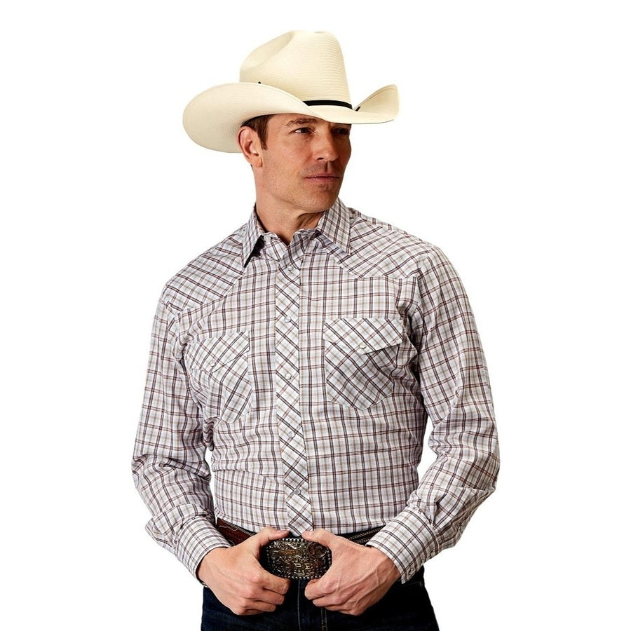 Roper Western Shirt Mens Plaid Snap L/S Cream 01-001-0101-3002 WH Image 1