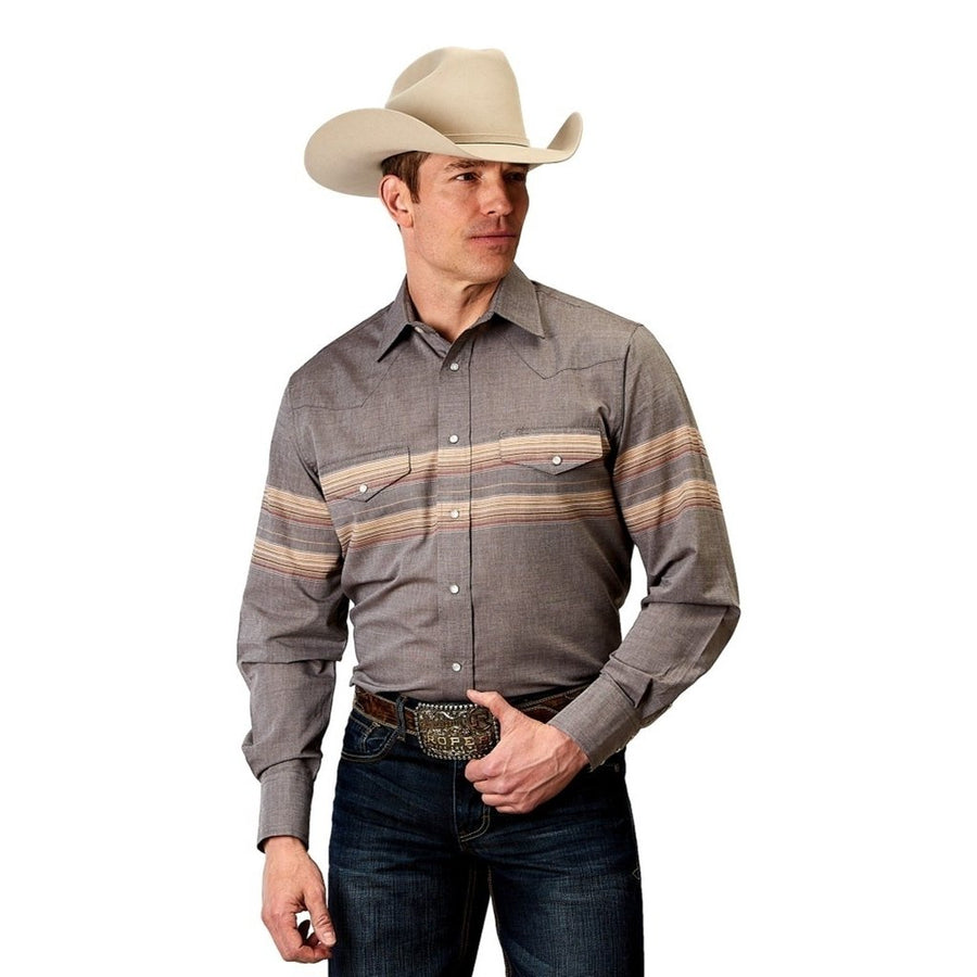 Roper Western Shirt Mens L/S Border Stripe Gray 01-001-0043-0367 GY Image 1