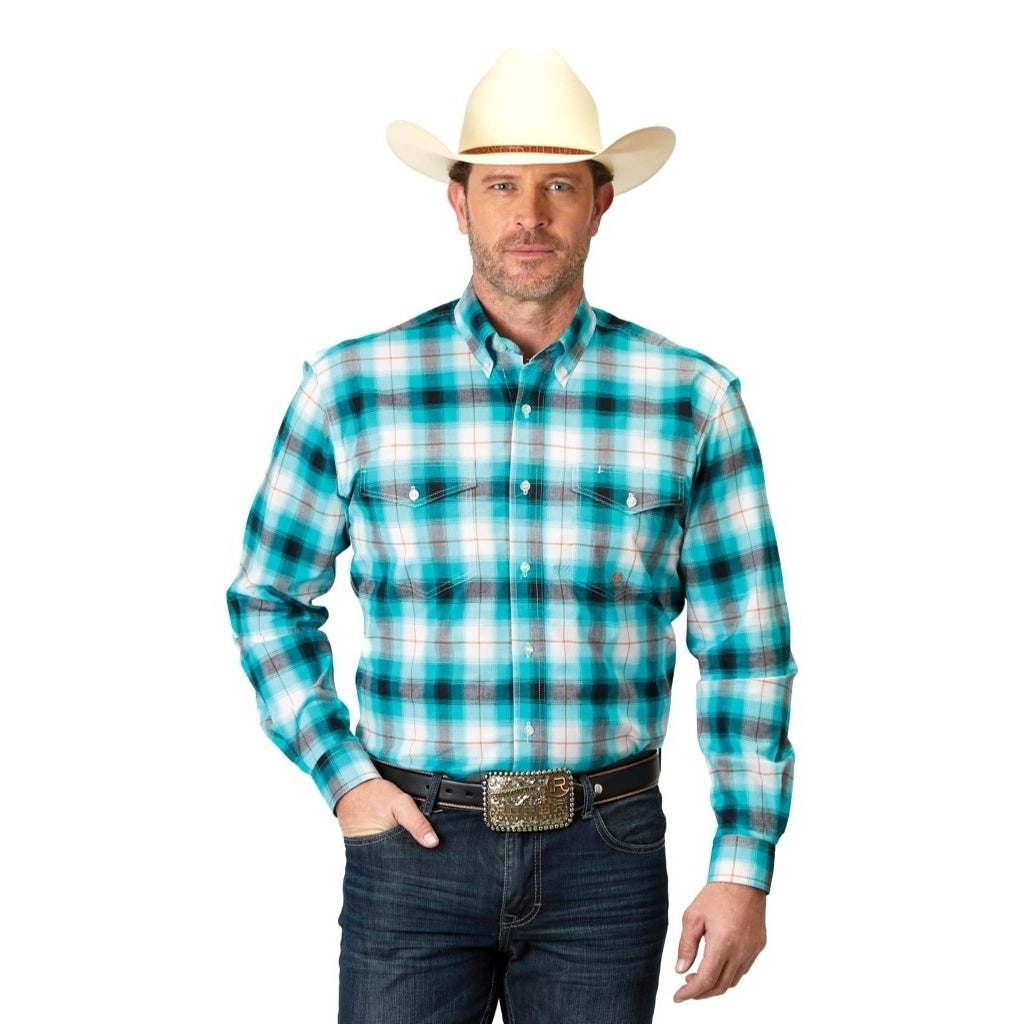 Roper Western Shirt Mens L/S Stretch Turquoise 03-001-0378-2111 BU Image 1