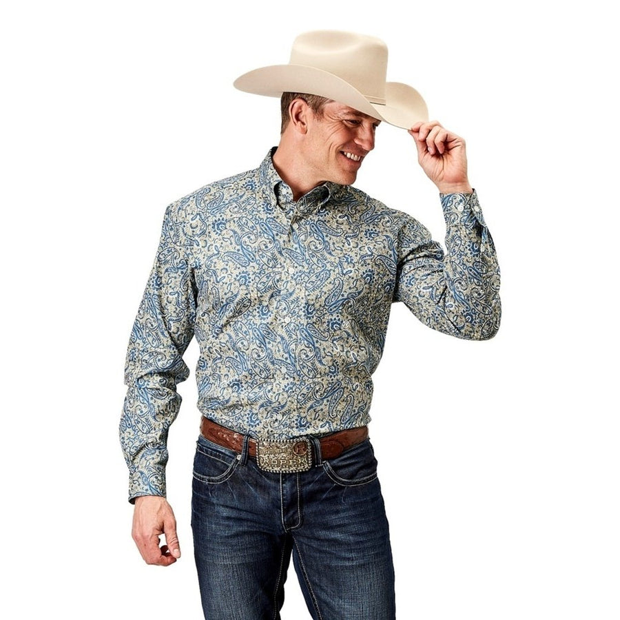 Roper Western Shirt Mens L/S Button Delft Paisley 03-001-0326-2025 BU Image 1