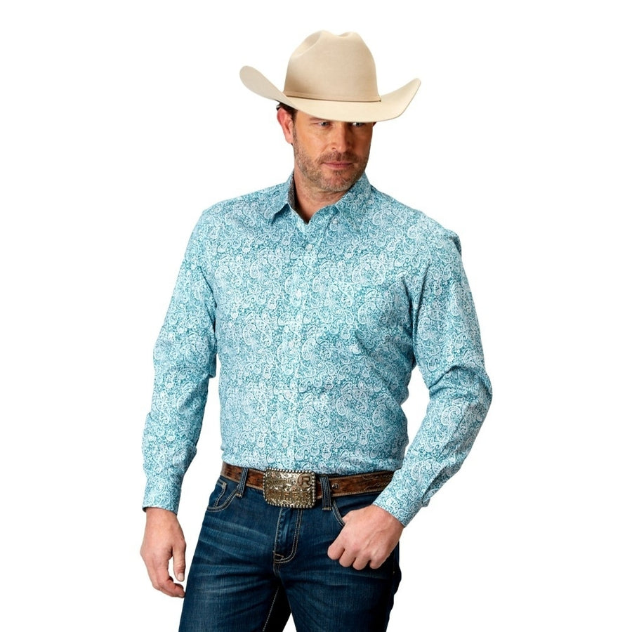 Roper Western Shirt Mens L/S Button Teal Paisley 03-001-0326-2108 GR Image 1