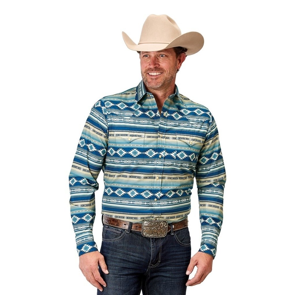 Roper Western Shirt Mens L/S West Made Blue 03-001-0067-0322 BU Image 1