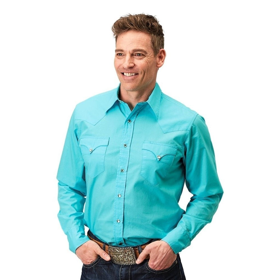 Roper Western Shirt Mens L/S Solid Turquoise 03-001-0060-0323 BU Image 1